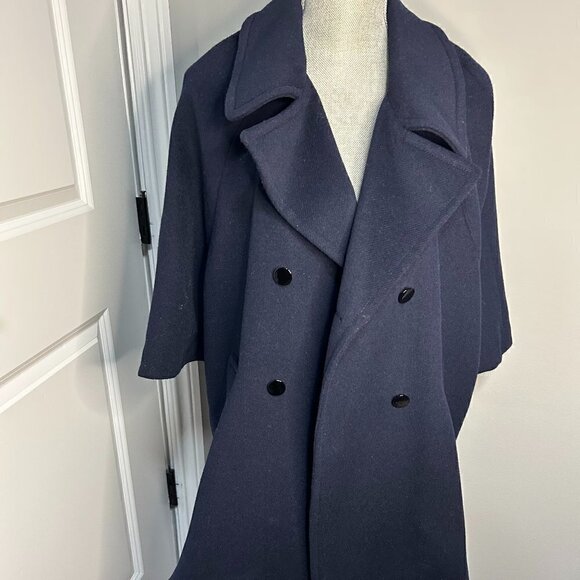 Loft Navy Blue Cape Style Wool Coat Size S EUC - Picture 1 of 3